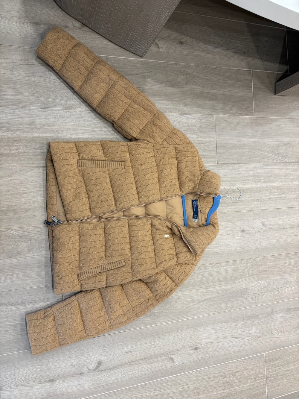 Ralph Lauren Camel Quilted Cable-Textured Puffer Jacket